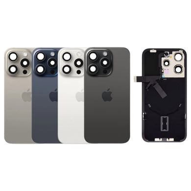 [Assembly With Flex] Apple iPhone 15 Pro Max - Back Rear Replacement Glass Panel With Camera Lens, Flash Light Flex & Magsafe Magnet Ring Wireless NFC Charging Flex