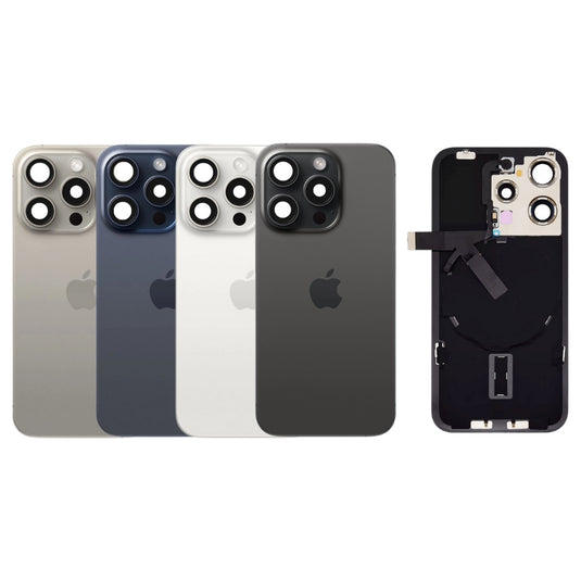 [Assembly With Flex] Apple iPhone 15 Pro Max - Back Rear Replacement Glass Panel With Camera Lens, Flash Light Flex & Magsafe Magnet Ring Wireless NFC Charging Flex