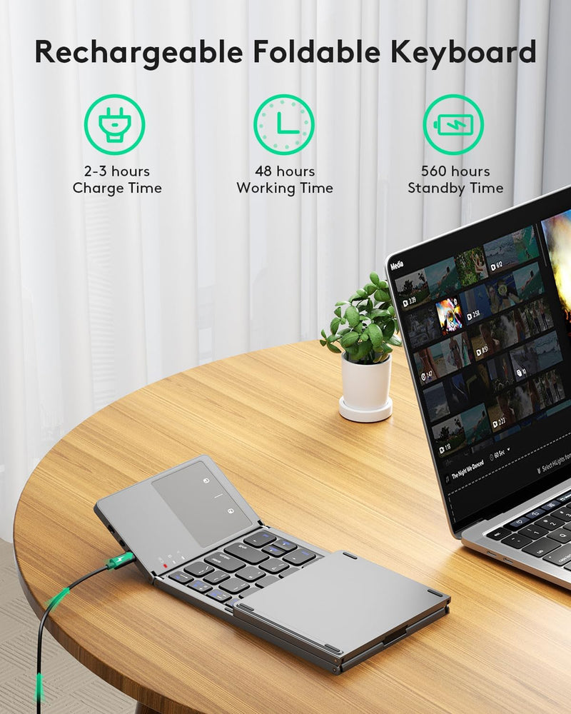 Cargue la imagen en el visor de la galería, Foldable Bluetooth Keyboard with Touchpad Portable Wireless Keyboard , Rechargeable Full Size Ultra Slim Pocket Folding Keyboard for Android Windows iOS Tablet And Mobile Phone - Polar Tech Australia
