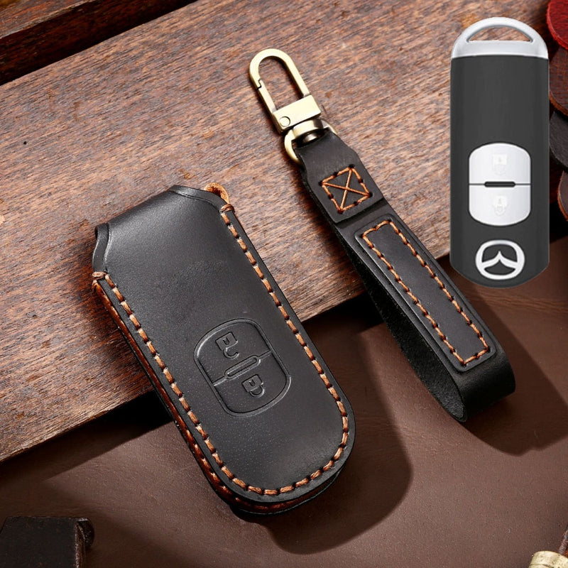 Cargue la imagen en el visor de la galería, Mazda Handcrafted Genuine Leather Folding Car Key Fob Case Cover For CX-5, CX-4, CX-3
