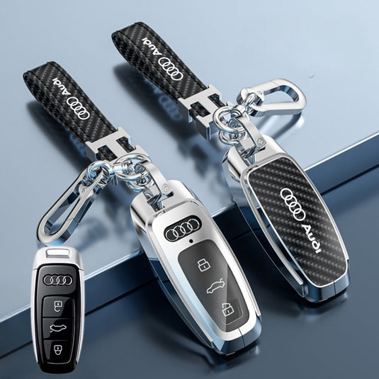 Audi Zinc Alloy + Carbon Fiber Texture Car Key Fob Case Cover For A3, A4, A5, A6, Q2, Q3, Q5, Q7, Q8, e-tron