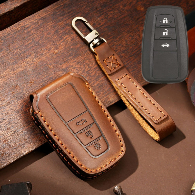 Load image into Gallery viewer, Toyota Handcrafted Genuine Leather Car Key Fob Protective Case Cover For Camry, C-HR, Corolla, RAV4, Avalon, Land Cruiser, Prado, Prius - Polar Tech Australia
