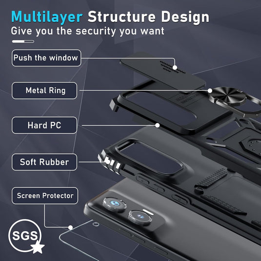 [Magnetic Ring Kickstand][Slide Camera Cover] Motorola Moto G Stylus 5G 2024 - Shield Shockproof Rugged Heavy Duty Case - Polar Tech Australia
