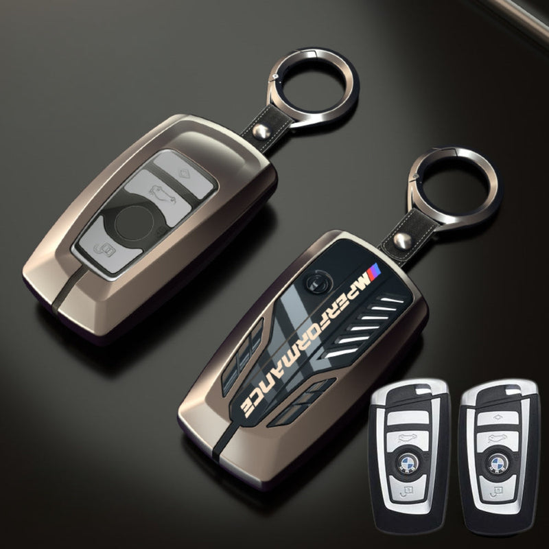 Load image into Gallery viewer, BMW Carbon Fiber Metal Protective Car Key Fob Case Cover For 1, 3, 4, 5, 6 Series, X3, X5, X6, X7
