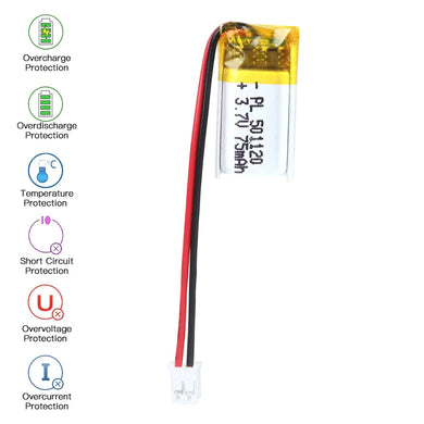 [PH2.0-JST Connector][501120] Universal 75mAh 3.7V Rechargeable Li-Ion Lithium Polymer Battery - Polar Tech Australia