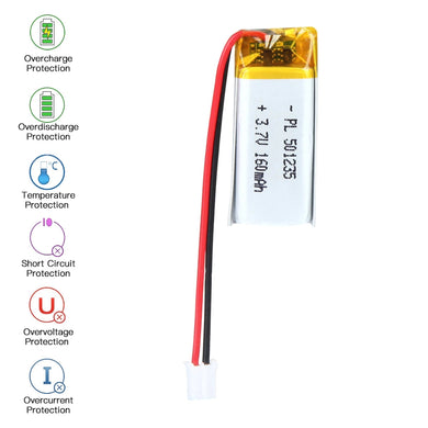 [PH2.0-JST Connector][501235] Universal 160mAh 3.7V Rechargeable Li-Ion Lithium Polymer Battery - Polar Tech Australia