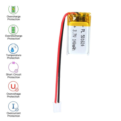 [PH2.0-JST Connector][501624] Universal 140mAh 3.7V Rechargeable Li-Ion Lithium Polymer Battery - Polar Tech Australia