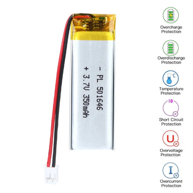 [PH2.0-JST Connector][501646] Universal 350mAh 3.7V Rechargeable Li-Ion Lithium Polymer Battery - Polar Tech Australia