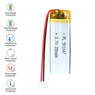 [PH2.0-JST Connector][501647] Universal 350mAh 3.7V Rechargeable Li-Ion Lithium Polymer Battery - Polar Tech Australia