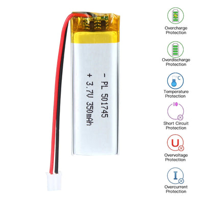 [PH2.0-JST Connector][501745] Universal 350mAh 3.7V Rechargeable Li-Ion Lithium Polymer Battery - Polar Tech Australia
