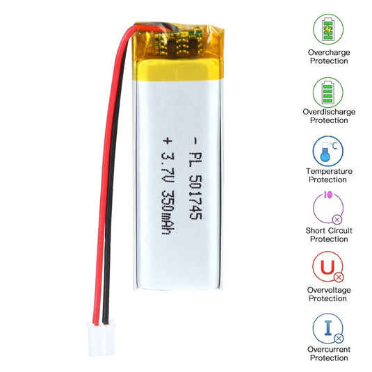 [PH2.0-JST Connector][501745] Universal 350mAh 3.7V Rechargeable Li-Ion Lithium Polymer Battery - Polar Tech Australia