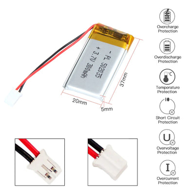 [PH2.0-JST Connector][502035] Universal 300mAh 3.7V Rechargeable Li-Ion Lithium Polymer Battery - Polar Tech Australia