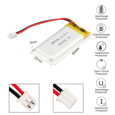 [PH2.0-JST Connector][502248] Universal 500mAh 3.7V Rechargeable Li-Ion Lithium Polymer Battery - Polar Tech Australia