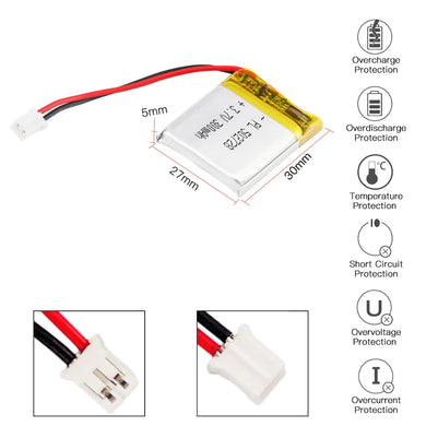 [PH2.0-JST Connector][502728] Universal 360mAh 3.7V Rechargeable Li-Ion Lithium Polymer Battery - Polar Tech Australia