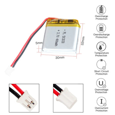 [PH2.0-JST Connector][503030] Universal 400mAh 3.7V Rechargeable Li-Ion Lithium Polymer Battery - Polar Tech Australia