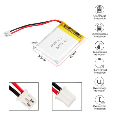 [PH2.0-JST Connector][503040] Universal 600mAh 3.7V Rechargeable Li-Ion Lithium Polymer Battery - Polar Tech Australia