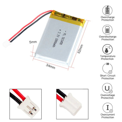 [PH2.0-JST Connector][503450] Universal 1000mAh 3.7V Rechargeable Li-Ion Lithium Polymer Battery - Polar Tech Australia