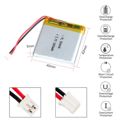 [PH2.0-JST Connector][504040] Universal 1000mAh 3.7V Rechargeable Li-Ion Lithium Polymer Battery - Polar Tech Australia