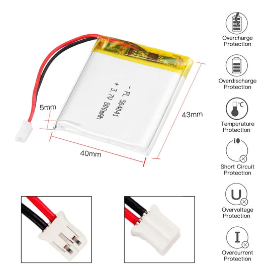 [PH2.0-JST Connector][504041] Universal 800mAh 3.7V Rechargeable Li-Ion Lithium Polymer Battery - Polar Tech Australia