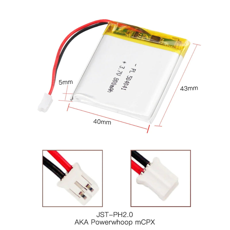 Cargue la imagen en el visor de la galería, [PH2.0-JST Connector][504041] Universal 800mAh 3.7V Rechargeable Li-Ion Lithium Polymer Battery - Polar Tech Australia
