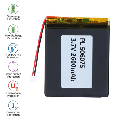 [PH2.0-JST Connector][506075] Universal 2600mAh 3.7V Rechargeable Li-Ion Lithium Polymer Battery - Polar Tech Australia