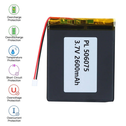 [PH2.0-JST Connector][506075] Universal 2600mAh 3.7V Rechargeable Li-Ion Lithium Polymer Battery - Polar Tech Australia