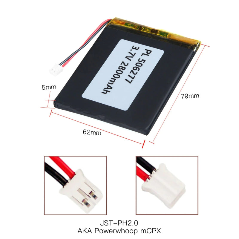 Cargue la imagen en el visor de la galería, [PH2.0-JST Connector][506277] Universal 2800mAh 3.7V Rechargeable Li-Ion Lithium Polymer Battery - Polar Tech Australia
