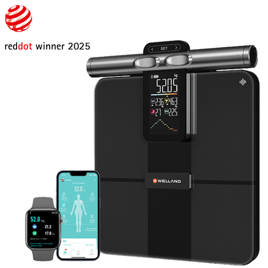 Fitdays Wireless Bluetooth Professional 8-electrode Body Fat Scales with Hand Sensor Full Body Composition BMI Scale