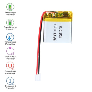 [PH2.0-JST Connector][512728] Universal 430mAh 3.7V Rechargeable Li-Ion Lithium Polymer Battery - Polar Tech Australia