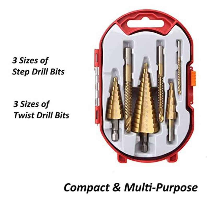Cargue la imagen en el visor de la galería, [6 in 1] HSS Steel Metal Titanium Coated Drill Bit Set Multipurposed Metalworking, Woodworking, Hole Drilling, Multiple Holes Raised Bit

