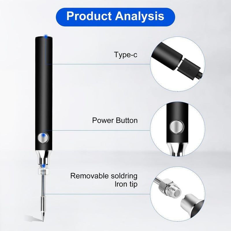 Cargue la imagen en el visor de la galería, [Battery Power][Max 450℃] Komax 3 Level Adjustable Temperature Portable Type-C Chargeable Built-in Battery Soldering Iron Station - Polar Tech Australia
