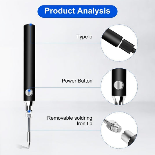 [Battery Power][Max 450℃] Komax 3 Level Adjustable Temperature Portable Type-C Chargeable Built-in Battery Soldering Iron Station - Polar Tech Australia