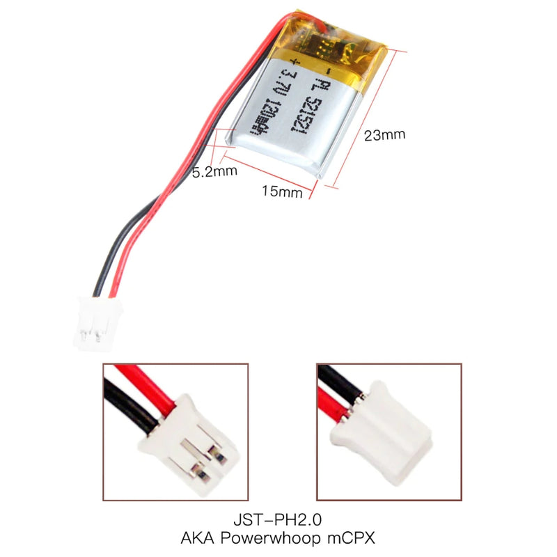 Cargue la imagen en el visor de la galería, [PH2.0-JST Connector][521521] Universal 120mAh 3.7V Rechargeable Li-Ion Lithium Polymer Battery - Polar Tech Australia
