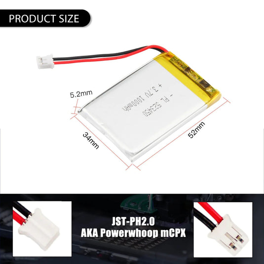 [PH2.0-JST Connector][523450] Universal 1000mAh 3.7V Rechargeable Li-Ion Lithium Polymer Battery - Polar Tech Australia