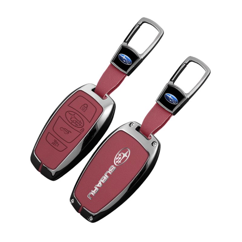 Load image into Gallery viewer, Subaru Full Metal  Coverage + PU Leather Car Key Fob Case Cover For Outback, Forester, Impreza, WRX, XV, Crosstrek, Legacy - Polar Tech Australia
