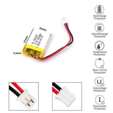 [PH2.0-JST Connector][502025 & 552025] Universal 200mAh 3.7V Rechargeable Li-Ion Lithium Polymer Battery - Polar Tech Australia