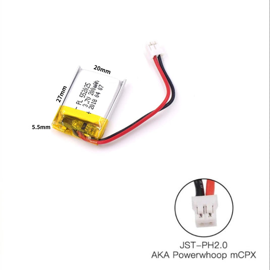 [PH2.0-JST Connector][502025 & 552025] Universal 200mAh 3.7V Rechargeable Li-Ion Lithium Polymer Battery - Polar Tech Australia