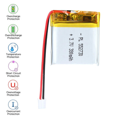 [PH2.0-JST Connector][552730] Universal 380mAh 3.7V Rechargeable Li-Ion Lithium Polymer Battery - Polar Tech Australia