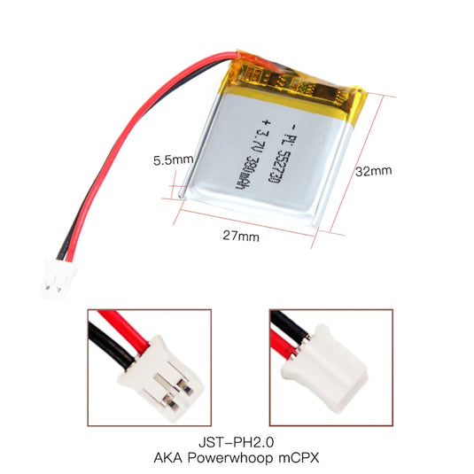 [PH2.0-JST Connector][552730] Universal 380mAh 3.7V Rechargeable Li-Ion Lithium Polymer Battery - Polar Tech Australia