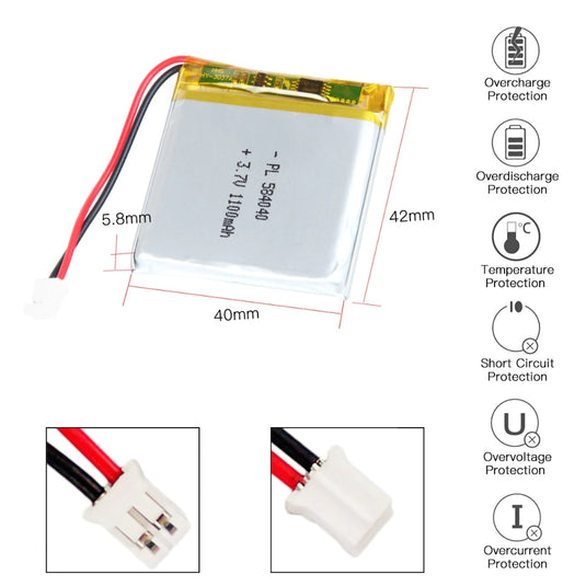 [PH2.0-JST Connector][584040] Universal 1100mAh 3.7V Rechargeable Li-Ion Lithium Polymer Battery - Polar Tech Australia