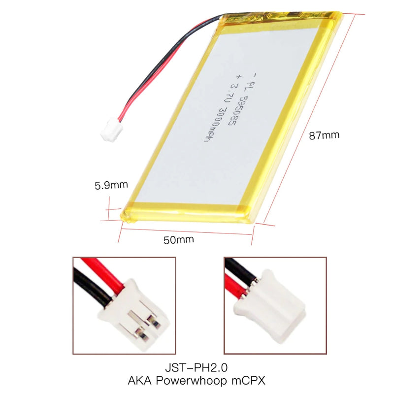 Cargue la imagen en el visor de la galería, [PH2.0-JST Connector][595085] Universal 3000mAh 3.7V Rechargeable Li-Ion Lithium Polymer Battery - Polar Tech Australia
