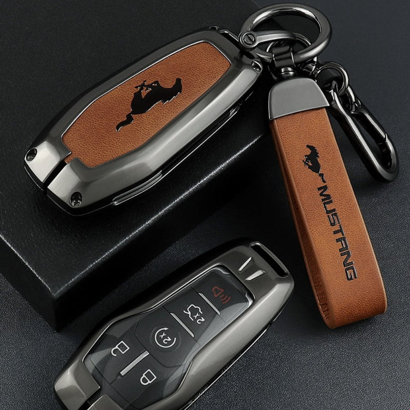 Load image into Gallery viewer, Ford Mustang Zinc Alloy Leather Car Key Fob Case Cover
