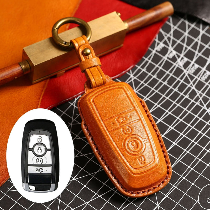 Load image into Gallery viewer, Ford Handcrafted Genuine Leather Folding Car Key Fob Protective Case Cover For Raptor F-150, Focus, Escort, Mondeo, Edge, Explorer, Mustang
