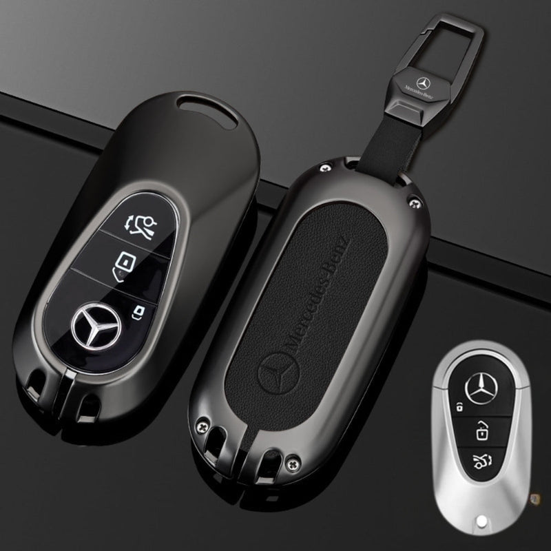 Load image into Gallery viewer, Mercedes Benz Alloy + Leather Protection Car Key Fob Case Cover For Benz A, B, C, E, S, G-Class, GLA, GLB, GLC, GLE, GLS, CLA, CLS, EQC - Polar Tech Australia
