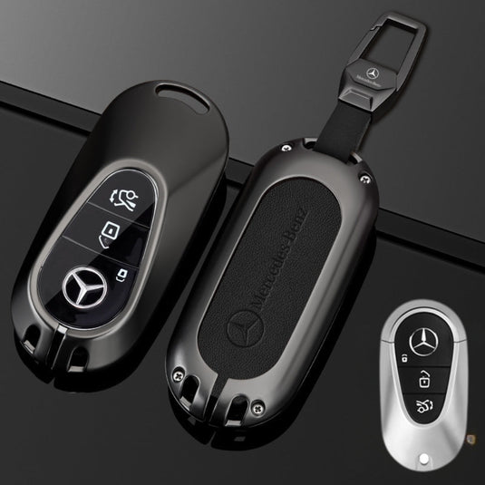 Mercedes Benz Alloy + Leather Protection Car Key Fob Case Cover For Benz A, B, C, E, S, G-Class, GLA, GLB, GLC, GLE, GLS, CLA, CLS, EQC - Polar Tech Australia