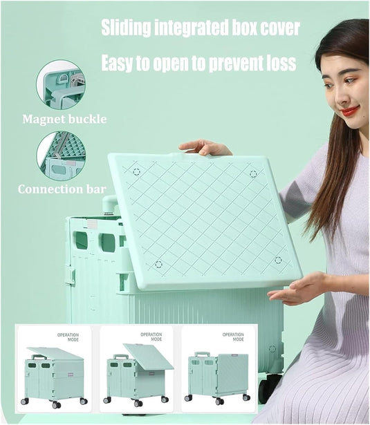 Foldable Utility Cart with Lid Storage Box and Universal Wheels for Grocery, Travel, and Outdoor Use