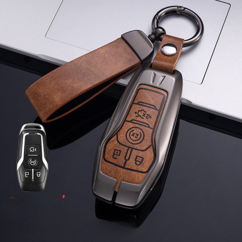 Load image into Gallery viewer, Ford Zinc Alloy Leather Folding Car Key Fob Case Cover For Ranger, Mustang, Everest, Escape, Puma, Transit, Focus, Fiesta, Ranger Raptor, Mondeo
