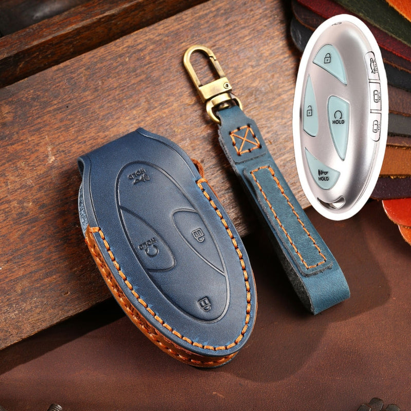 Chargez l&#39;image dans la visionneuse de la galerie, Hyundai Handcrafted Genuine Leather Car Key Fob Protective Case Cover For Ionic 6, Kona EV, Grandeur GN7

