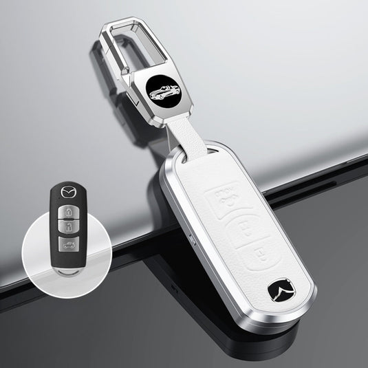 Mazda Aluminum Alloy Genuine Leather Car Key Fob Cover Case For MX-5, CX-5, CX-7, CX-9, Mazda 6 - Polar Tech Australia