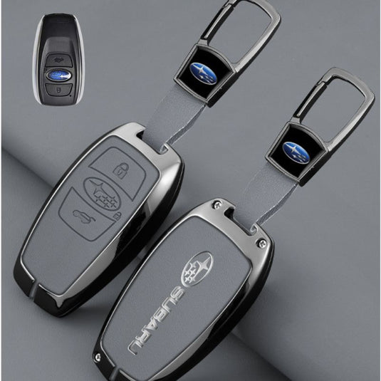 Subaru Full Metal  Coverage + PU Leather Car Key Fob Case Cover For Outback, Forester, Impreza, WRX, XV, Crosstrek, Legacy - Polar Tech Australia